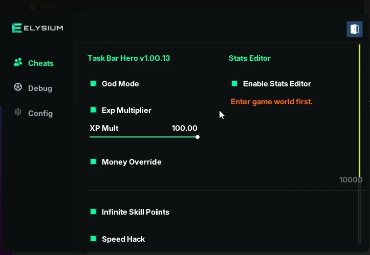 elysium taskbar hero cheat